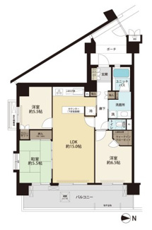 3LDK、価格3280万円、専有面積72.74m2、バルコニー面積17.10m2 
全居室に収納も確保されているのでお部屋がいつでもスッキリ快適に♪