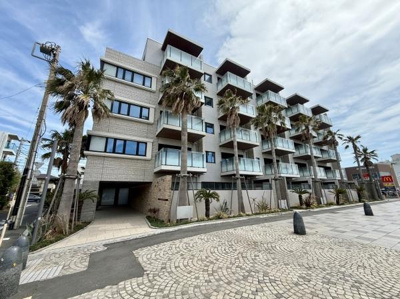 リゾート感漂うヤシの木が魅力の外観です。バルコニーの大きなガラス手すりが開放的な印象を与えます。直線的なデザインが建物全体にスタイリッシュさをプラスしています。外壁の素材感も現代的な雰囲気です。