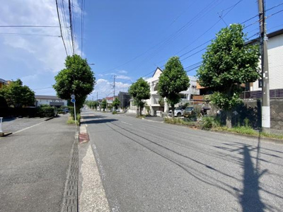 日差しが心地よい静かな住宅地の一角です。広い道路と青い空が広がりゆったりとした雰囲気を感じられます。緑が豊かで散歩にも最適な環境が整っています。