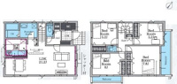 ゆとりある21.2帖のLDKが特徴の間取りです。洋室は4部屋ありそれぞれ独立した空間となっています。2階にはバルコニーが2箇所設けられ使い勝手に配慮しています。収納スペースも随所に配置されています。