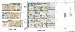 全体区画図から各住戸の間取りや駐車スペースの配置が一目で分かります。住戸ごとに計画的に配置されており敷地利用の工夫が感じられます。道路へのアクセスや隣接住戸とのバランスも考えられた設計です。