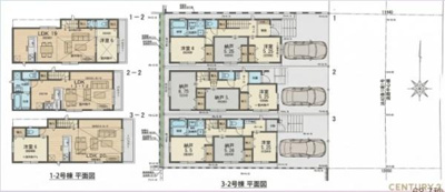 全体区画図から各住戸の間取りや駐車スペースの配置が一目で分かります。住戸ごとに計画的に配置されており敷地利用の工夫が感じられます。道路へのアクセスや隣接住戸とのバランスも考えられた設計です。
