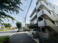 建物の外観が目を引き街路樹が並ぶ前面道路が広がっています。周辺は車通りもありアクセスしやすい環境です。明るい雰囲気の現地写真で建物の佇まいが伝わります。道路幅も十分で通行も快適に行えます。
