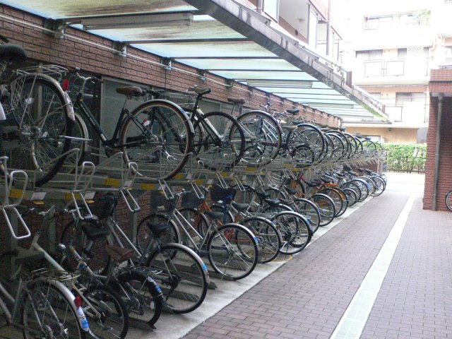 駐輪場は上下段に分かれています。