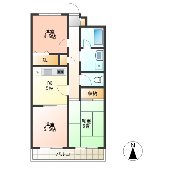 広々とした3DKの間取りです。
