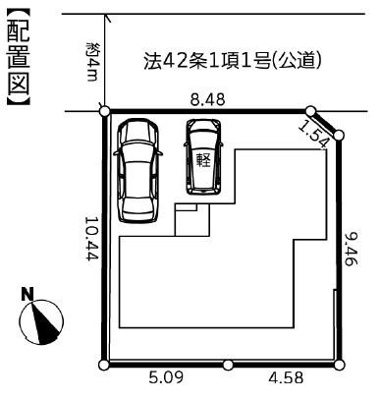 駐車スペースを2台分確保した区画図です。接道が広く車の出し入れも便利です。整形地で利用しやすい形状が特長です。区画全体のバランスが良い設計です。