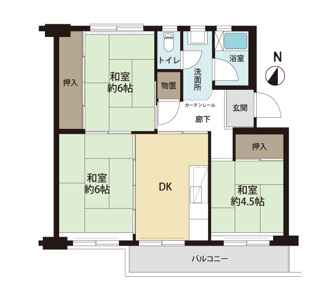 3DK、価格600万円、専有面積51.42m2、バルコニー面積5.94m2 
玄関から各居室へのアクセスが便利で、使いやすい間取りです♪
