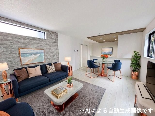 対面キッチンのリビングは明るく開放感があり、和室と続き間で使用できる広々とした空間です